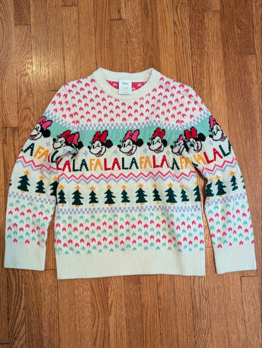 Disney Cream & Mint Minnie Mouse Holiday Sweater with Pink Accents